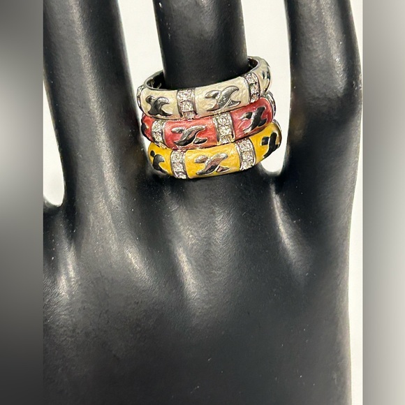 Lauren G Adams Set of 3 Enamel & Crystal Rings       Size 7 - Picture 2 of 5